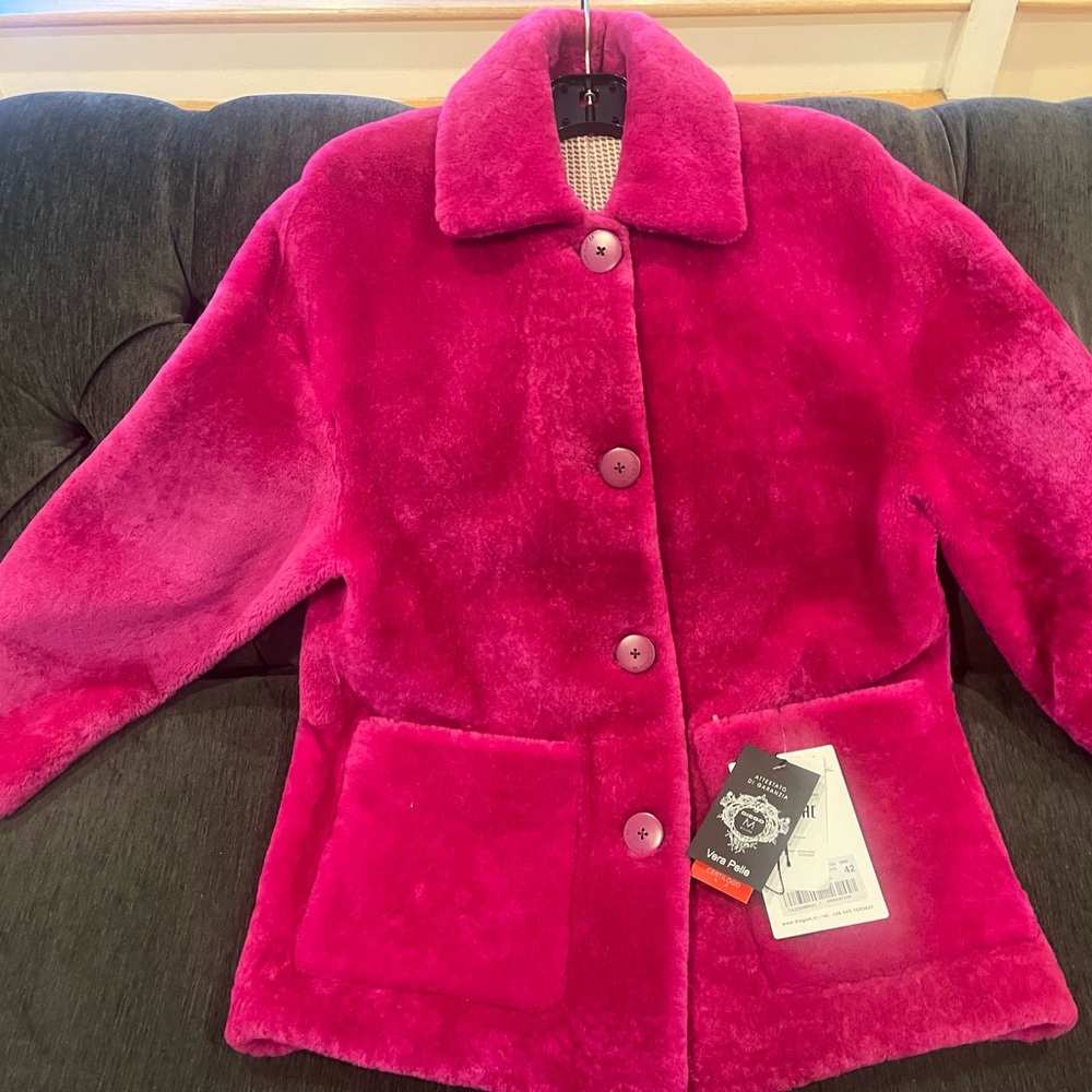 Genuine Pink Shearling Coat…High End Luxury!